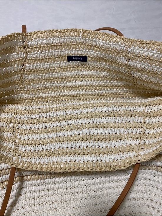 Bujibaja Handbags - Buji Baja Striped Tan & White Tote